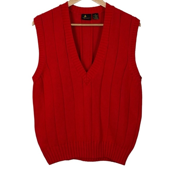 Vintage Lizsport Red V-Neck 100% Cotton Sweater Vest Size Medium - Picture 1 of 7